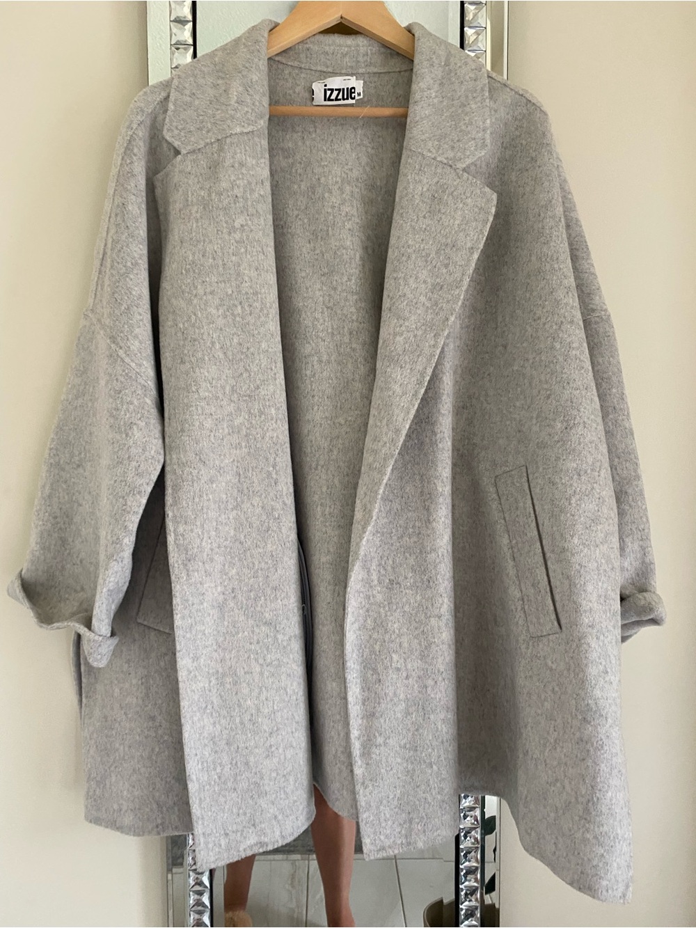 Women's Oversized Grey Open Front Coat has a wool content